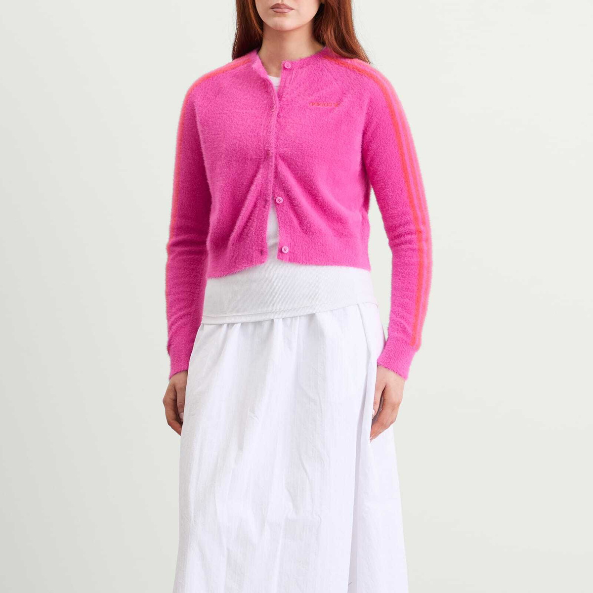 Adidas Women's Fluffy Knitted Cardigan in Semi Lucid Fuchsia