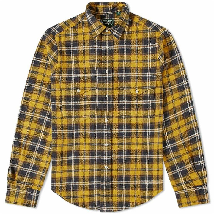 Photo: Gitman Vintage Men's 2 Pocket Twill Check Overshirt - End. Exclusive in Yellow