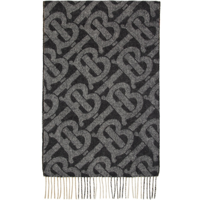 Photo: Burberry Reversible Black Cashmere Mega Check and Monogram Scarf