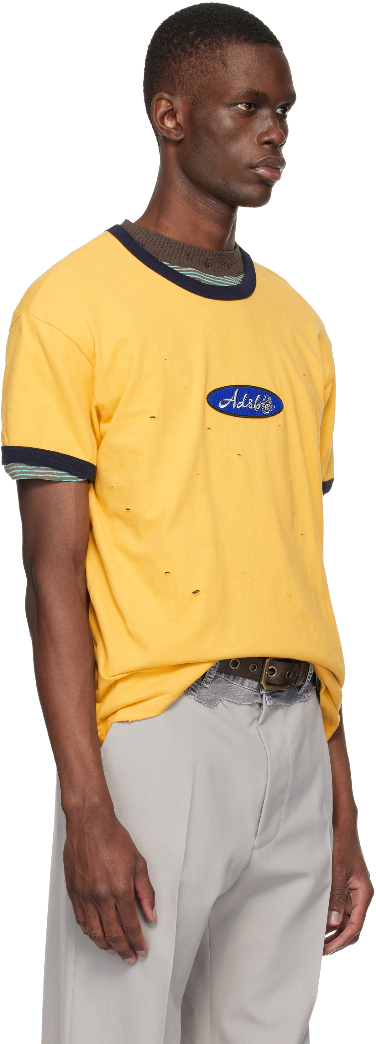 Andersson Bell Yellow Essential 'ADSB' Logo Patch Ringer T-shirt