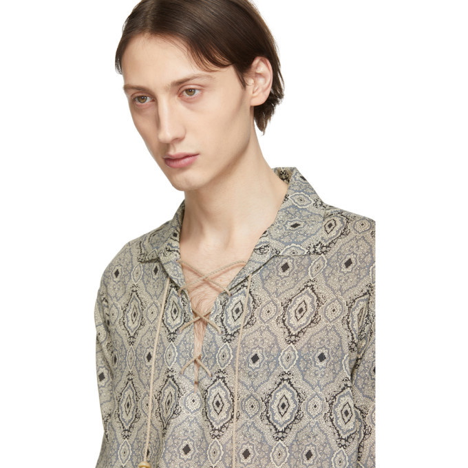 Saint Laurent Beige Wool Persian Carpet Lace-Up Shirt Saint Laurent