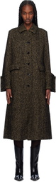 GANNI Brown Herringbone Wool Coat