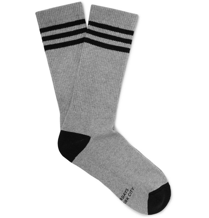 Photo: Saturdays NYC - Striped Stretch Cotton-Blend Socks - Men - Gray