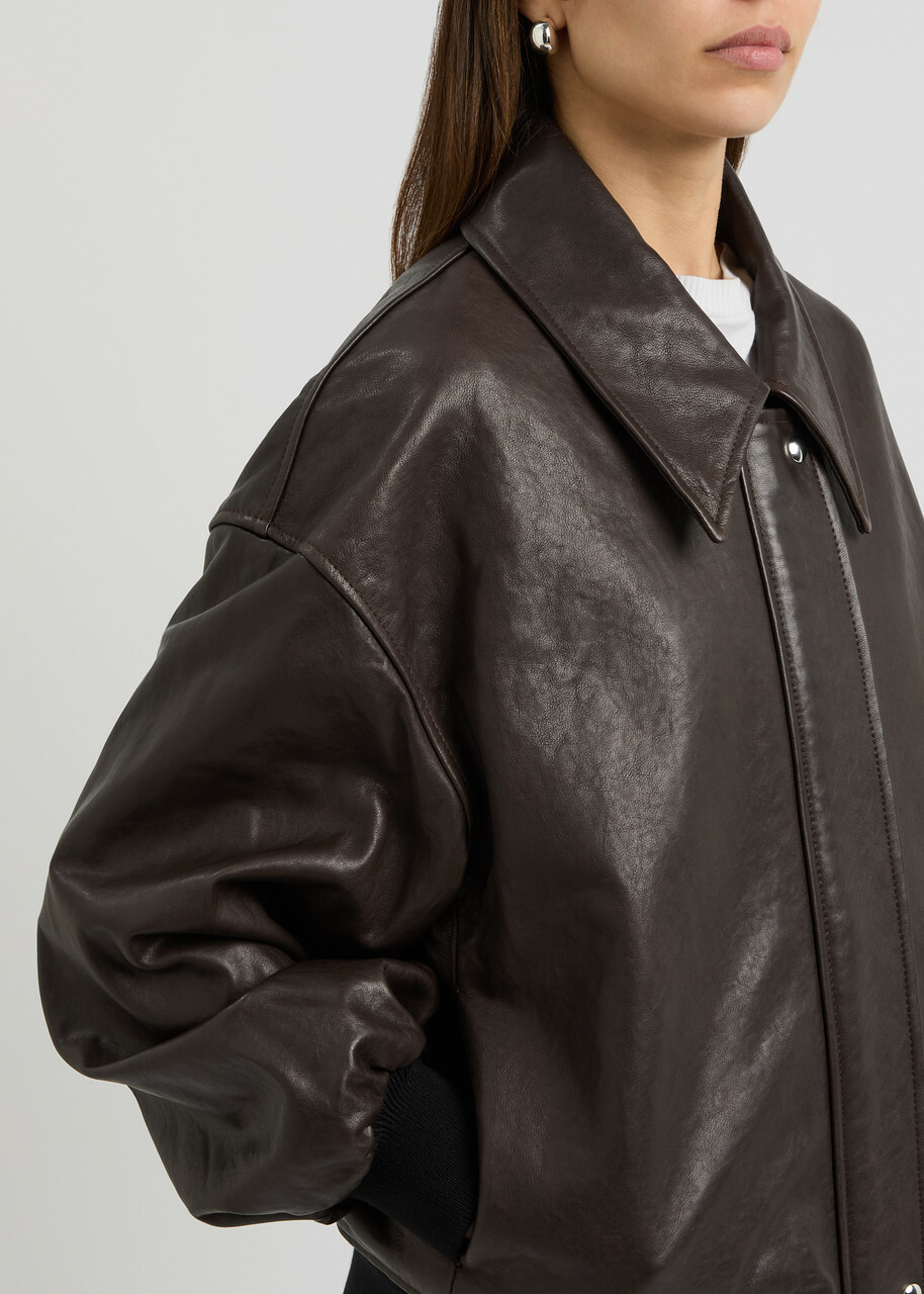 Khaite Shelman Leather Jacket Brown Dark