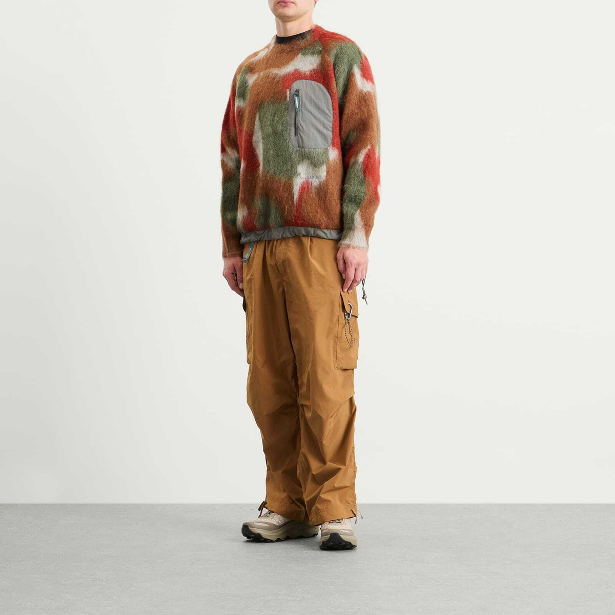 and wander Men's Mixed Colour Shaggy Knit Sweater in Brown Mix