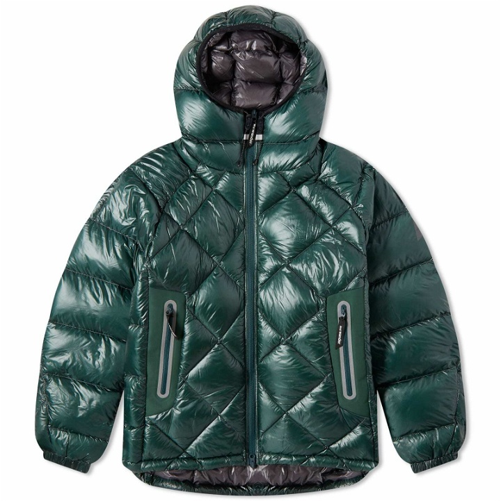 Photo: And Wander Men's Diamond Stitch Down Hooded Jacket in Green