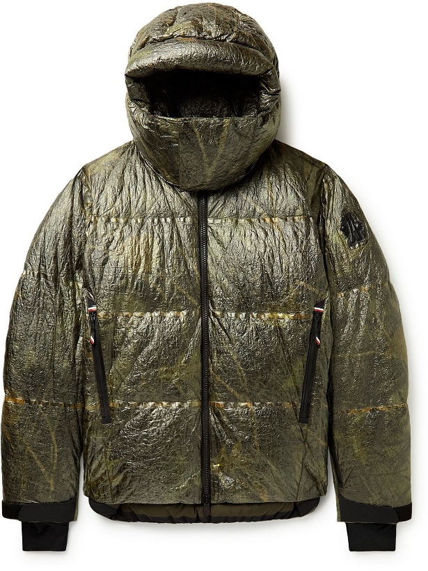 Photo: Moncler Grenoble - Darry Printed Quilted Dyneema Crinkled Hooded Down Ski Jacket - Green