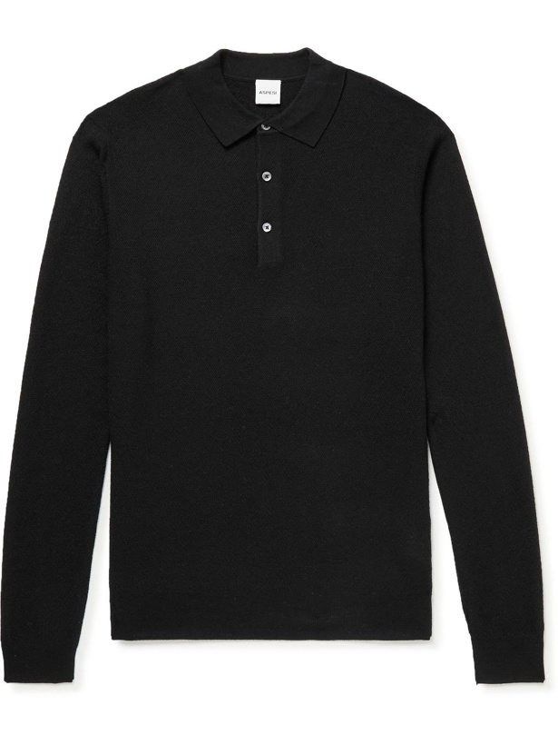 Photo: Aspesi - Textured Wool Polo Shirt - Black