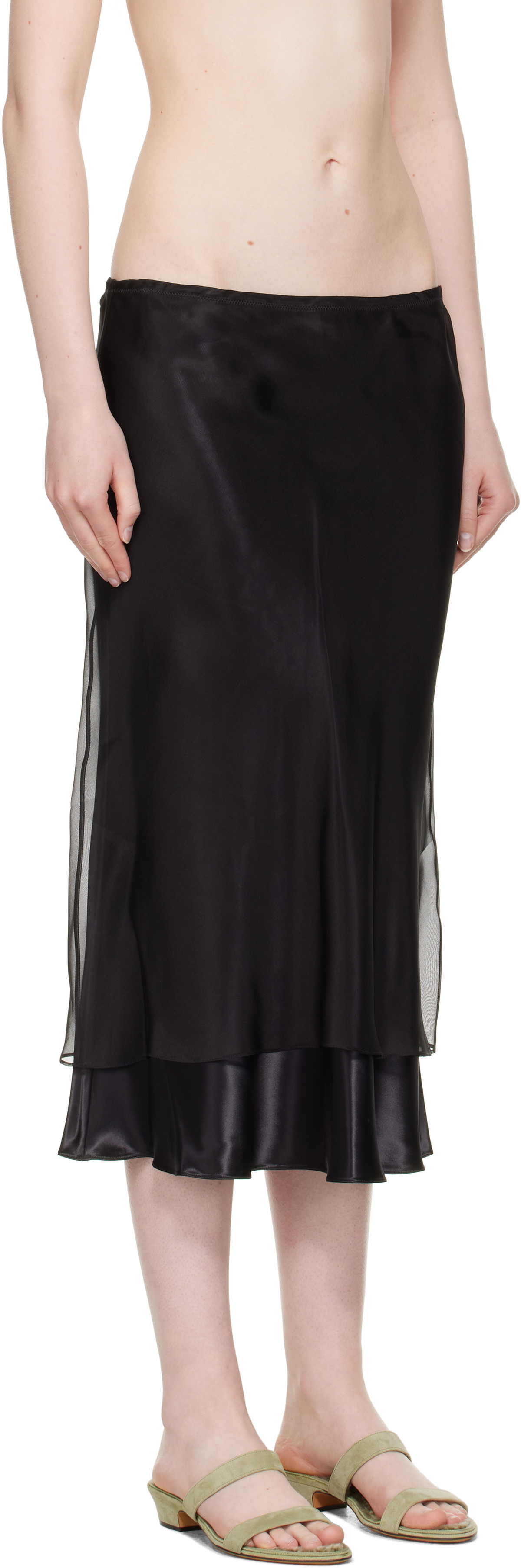 KHAITE Black Monina Midi Skirt Khaite