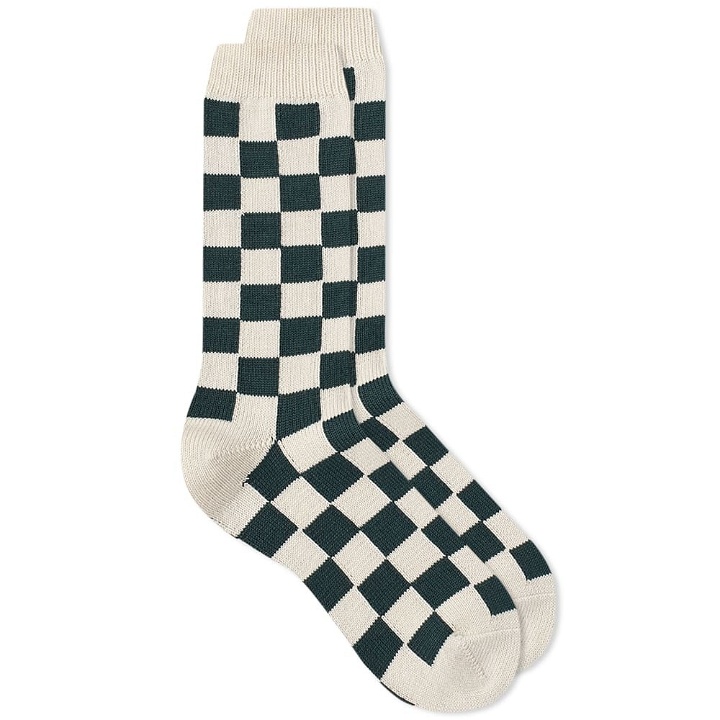 Photo: RoToTo Checkerboard Crew Sock in Ivory/Green