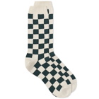 RoToTo Checkerboard Crew Sock in Ivory/Green