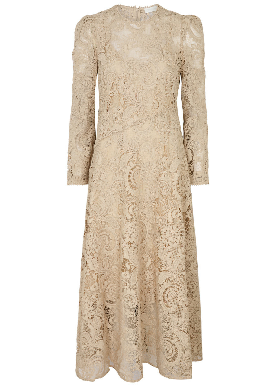 Zimmermann Waverly Lace Midi Dress Taupe Zimmermann