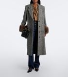 Valentino Herringbone shearling-trimmed wool-blend coat