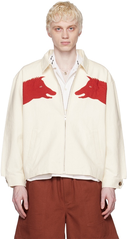 Photo: Bode White & Red Boar Appliqué Jacket