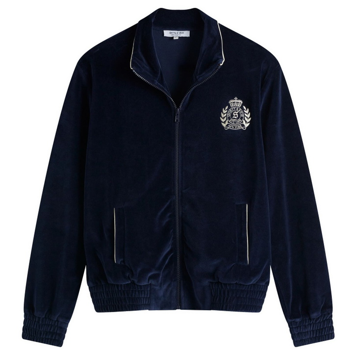 Photo: Sporty & Rich Women's NY Crest Velour Track Jacket in Navy Cream