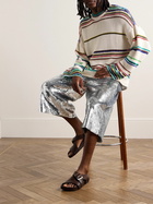 LOEWE - Paula's Ibiza Straight-Leg Paillette-Embellished Cotton-Blend Drawstring Shorts - Gray