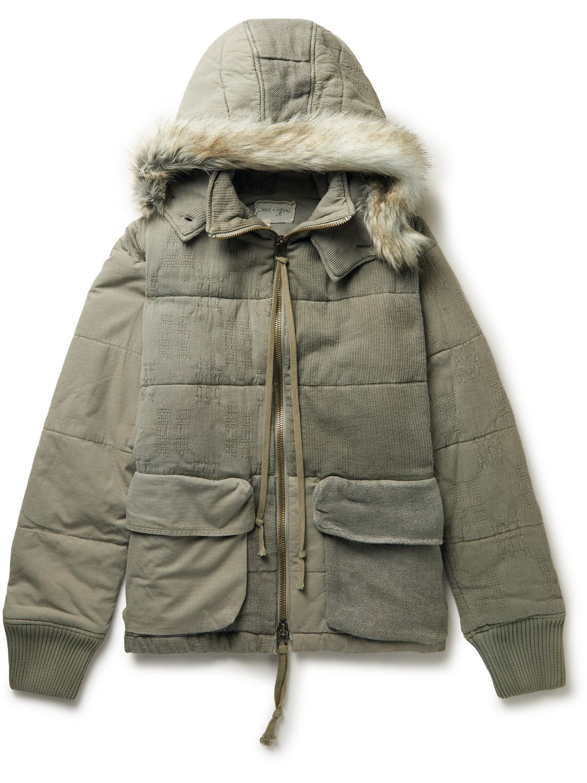 Greg Lauren - Faux Shearling-Trimmed Distressed Panelled Cotton Hooded  Jacket - Green Greg Lauren