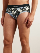 TOM FORD - Floral-Print Stretch-Cotton Briefs - Blue