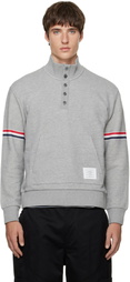 Thom Browne Gray Funnel Neck RWB Pique Loopback Sweatshirt