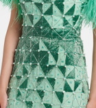 Là Fuori Embellished feather-trimmed gown