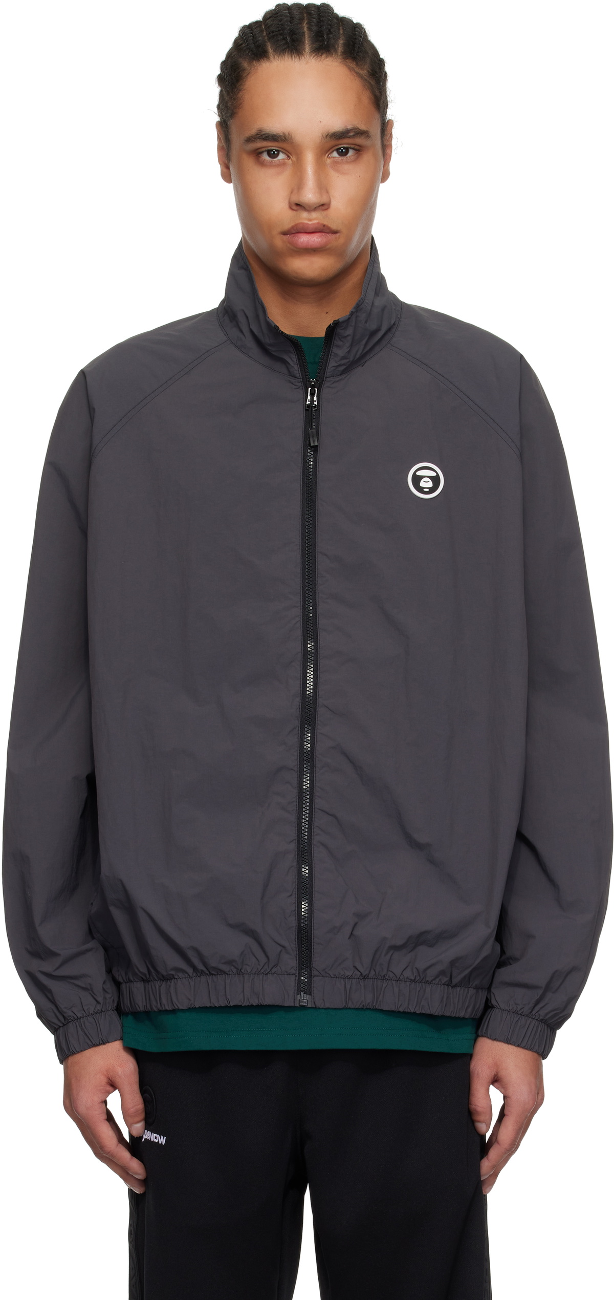 AAPE by A Bathing Ape Gray & Black Embroidered Track Jacket AAPE by A Bathing Ape Gray & Black Embroidered Track Jacket