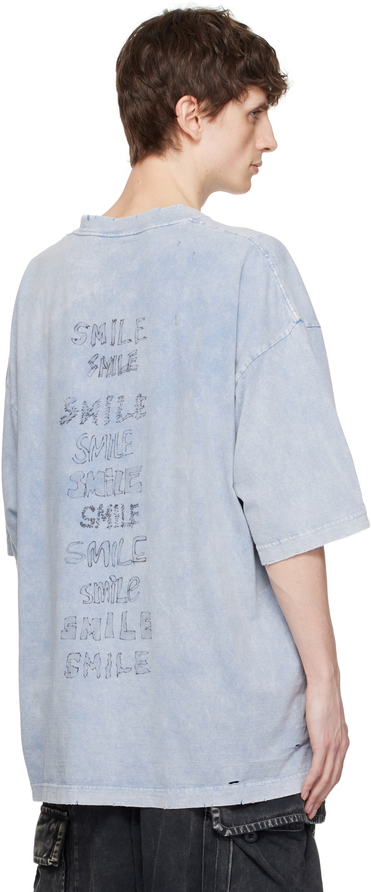 Maison MIHARA YASUHIRO Blue Bleached Smily Face Print T-shirt