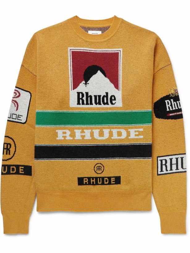 Photo: Rhude - Ayrton Logo-Jacquard Wool and Cashmere-Blend Sweater - Yellow