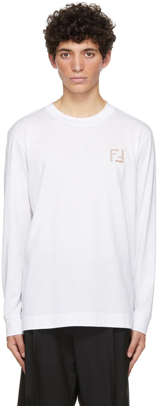 Fendi Fendi Ff Logo Collar Long Sleeve Shirt White