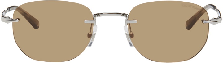 Photo: Montblanc Silver & Brown Rectangular Sunglasses
