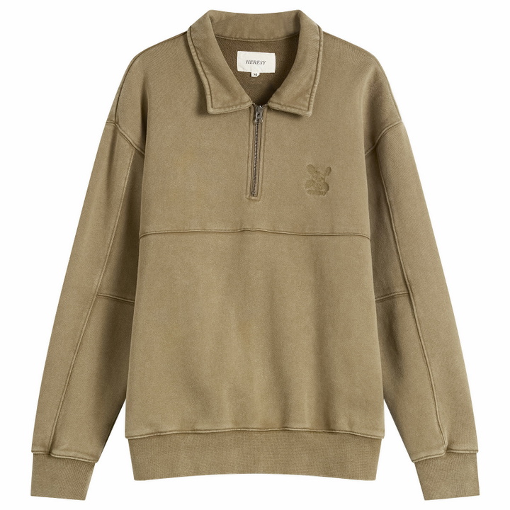 Photo: Heresy Men's Green Man Quarter Zip Sweatshirt in Biscuit