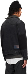 JiyongKim Black Draped Pocket Denim Jacket
