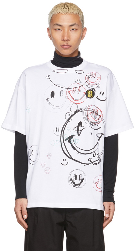 Photo: Raf Simons White Smiley Edition Student Drawing T-Shirt