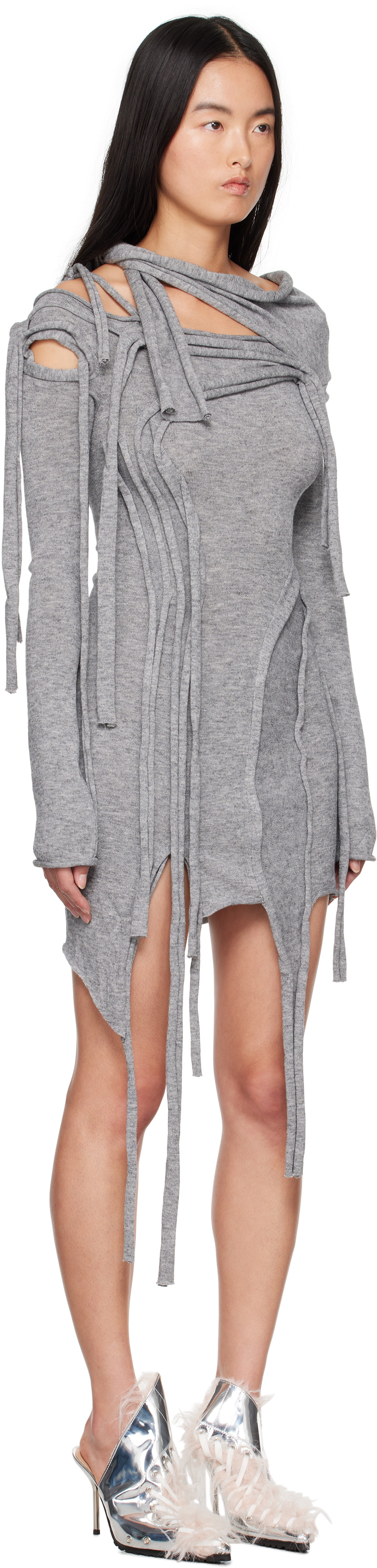 Ottolinger Gray Strappy Knit Minidress