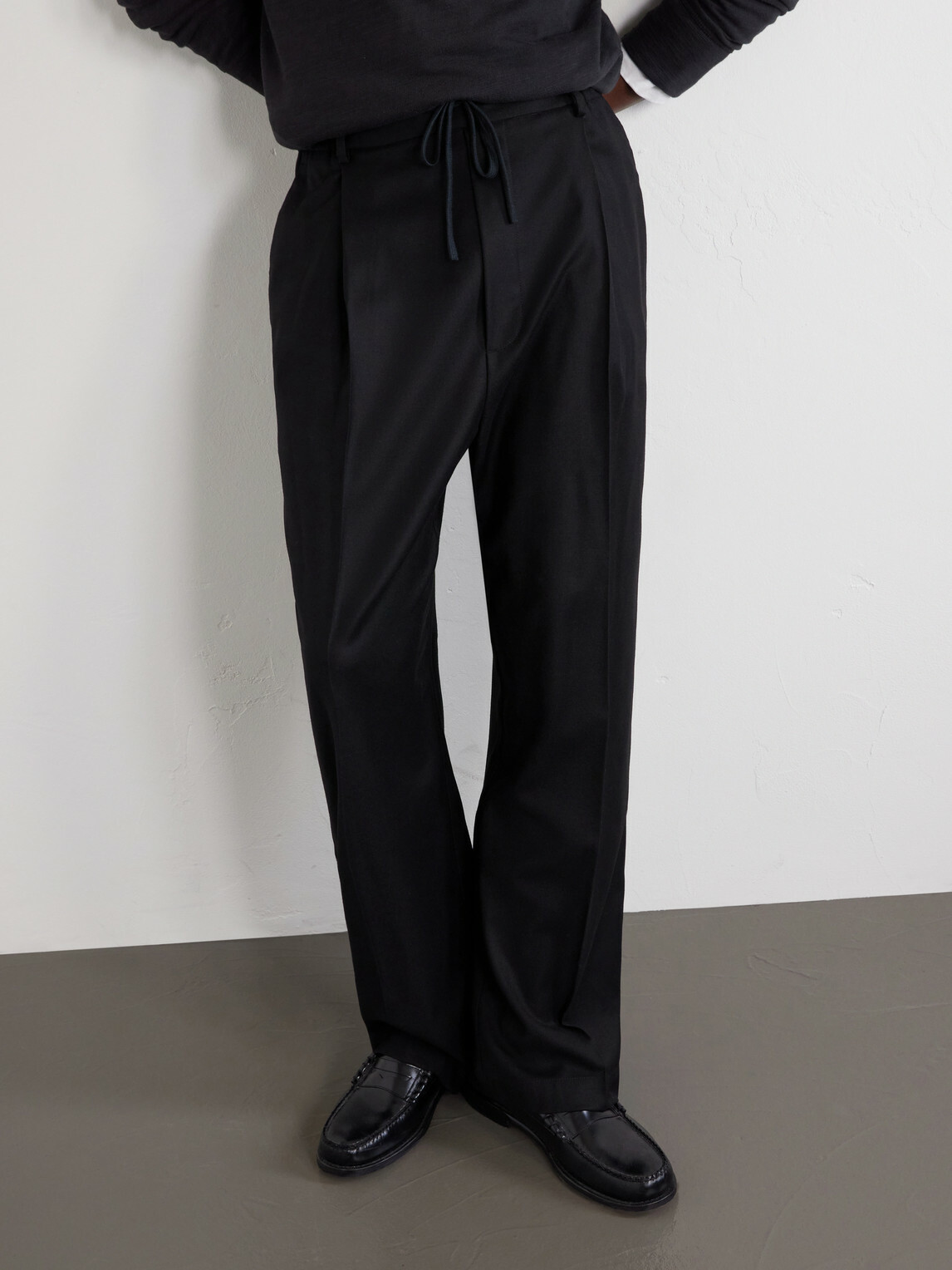 Barena - Mado Wide-Leg Wool-Blend Drawstring Trousers - Black