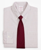 Brooks Brothers Men's Stretch Madison Relaxed-Fit Dress Shirt, Non-Iron Poplin Button-Down Collar Small Grid Check | Red