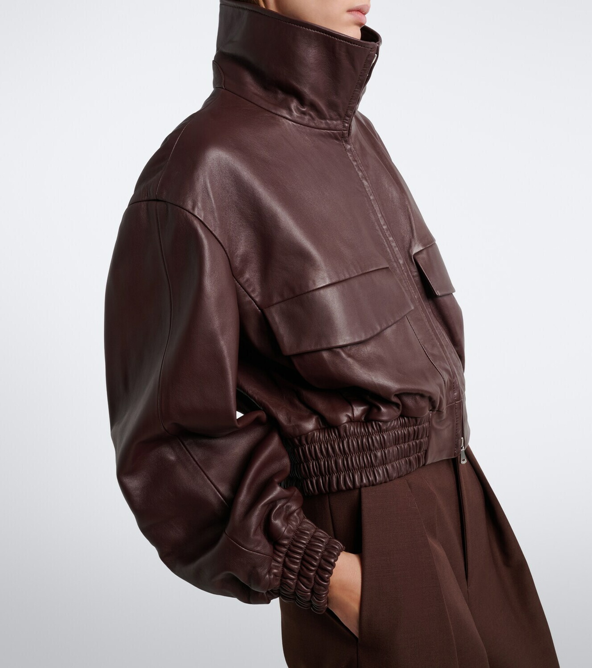 Nour Hammour Shearling-trimmed leather blouson jacket