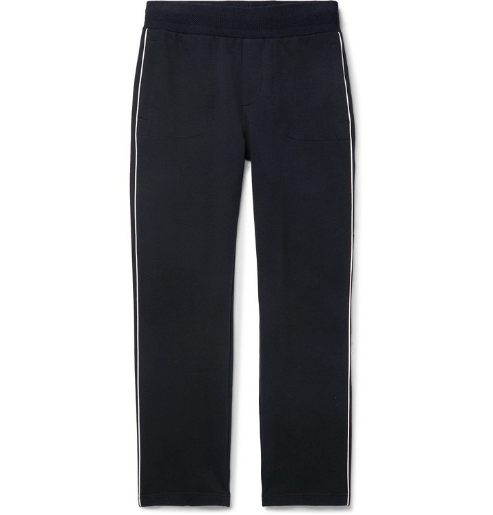 Photo: Moncler - Striped Stretch-Cotton Jersey Sweatpants - Navy