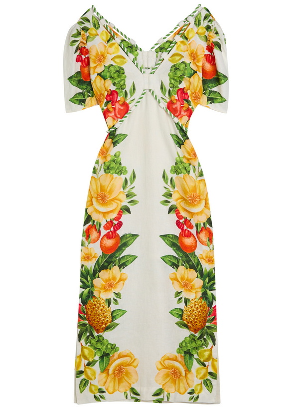 Photo: Farm Rio Picnic Flower Printed Linen Maxi Dress Yellow
