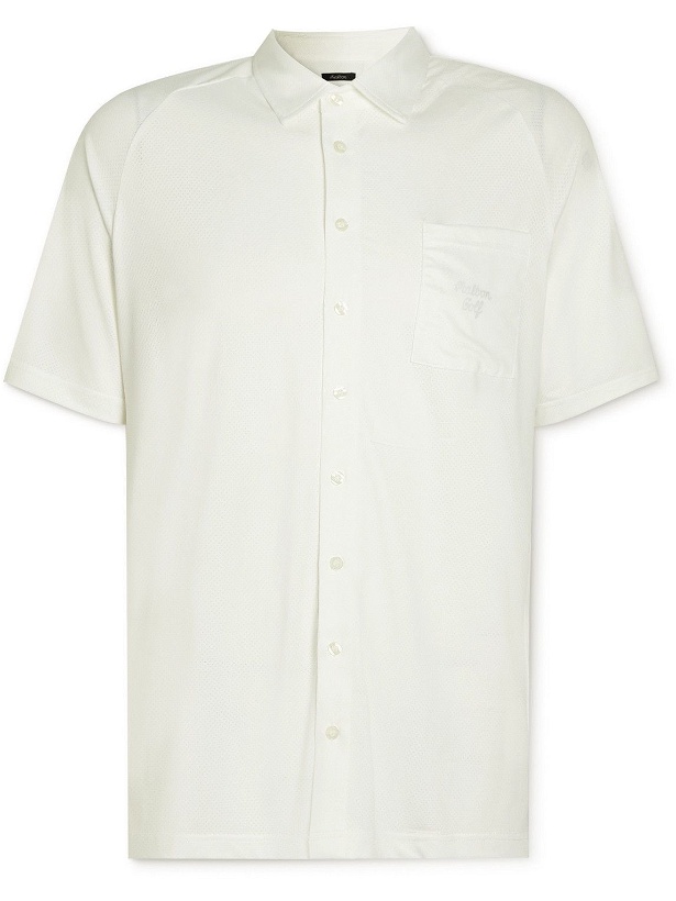 Photo: Malbon Golf - Osprey Logo-Print Cotton-Blend Mesh Shirt - Neutrals