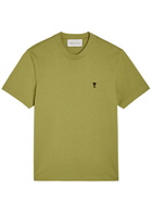 Ami Paris Logo-embroidered Cotton T-shirt Light Green