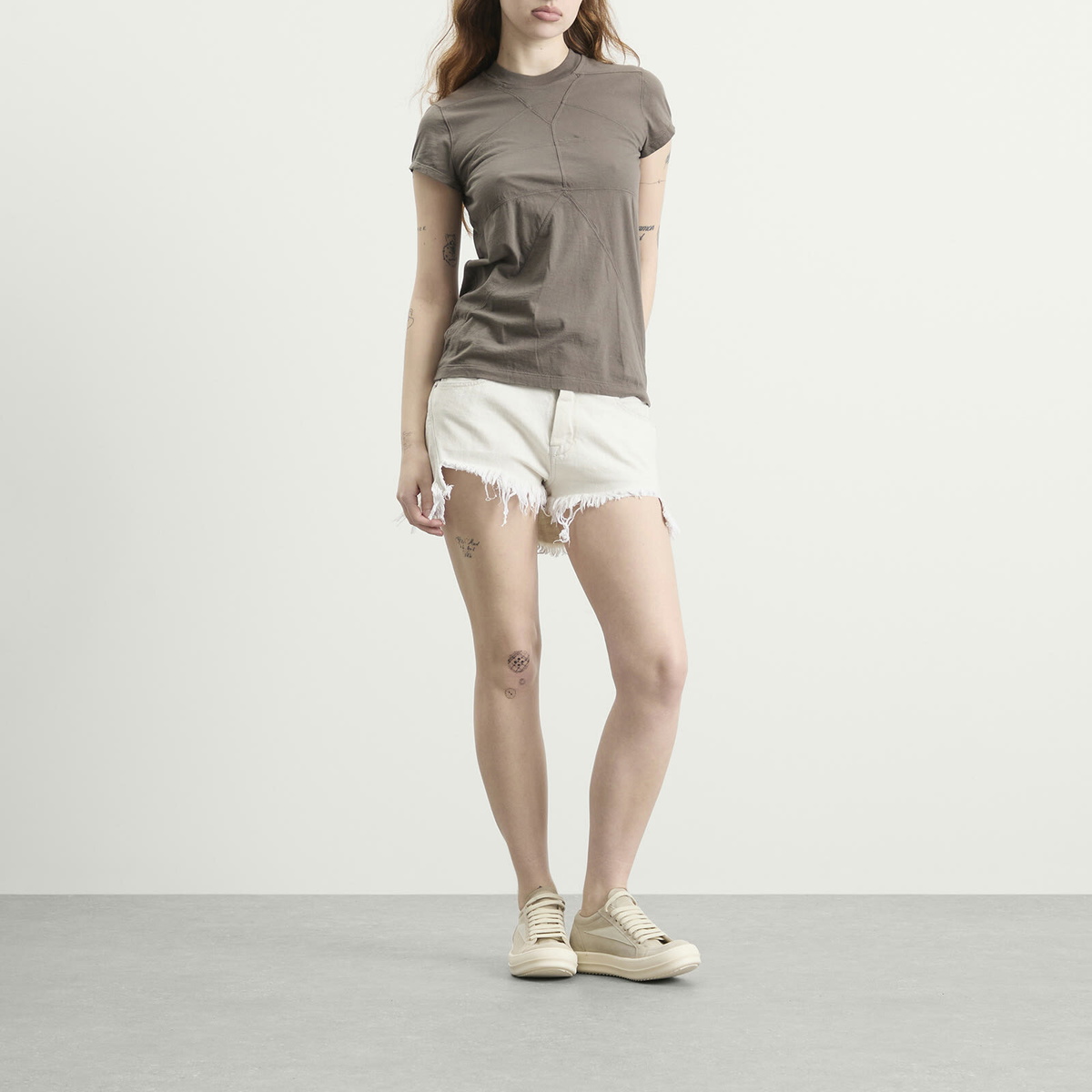 Rick Owens Women's Bias Cutoff Denim Shorts in Milk Wash