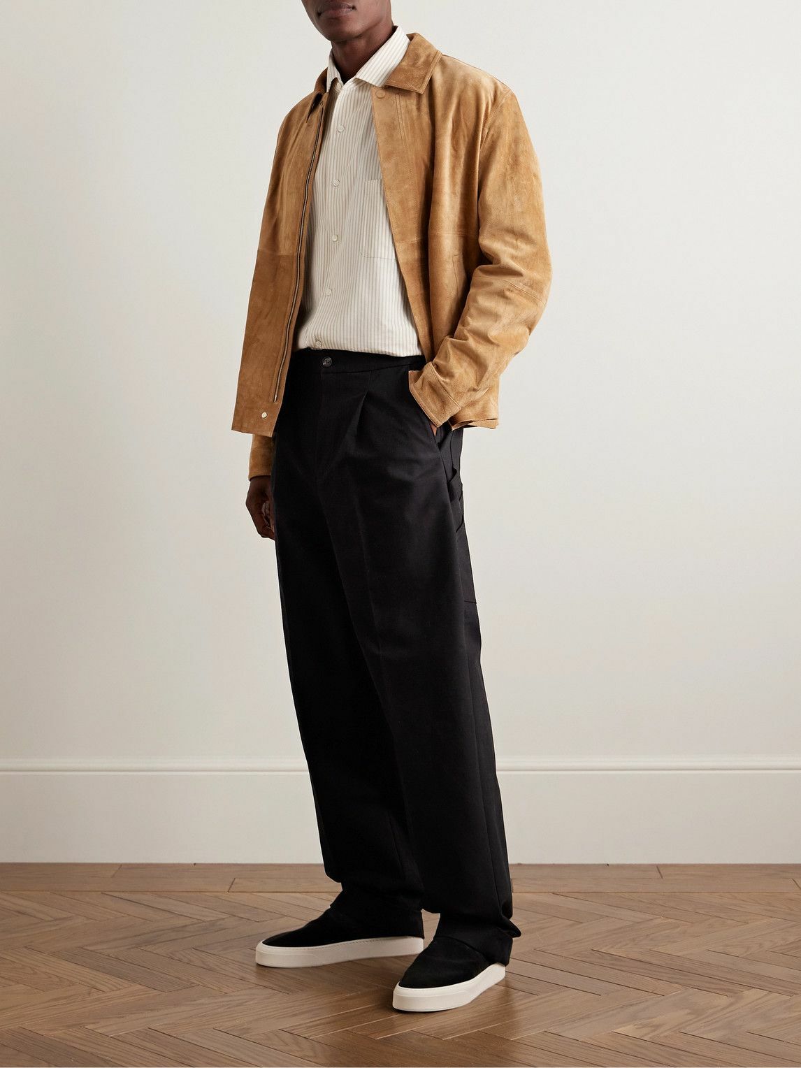 UMIT BENAN B - Straight-Leg Pleated Cotton-Blend Trousers - Black