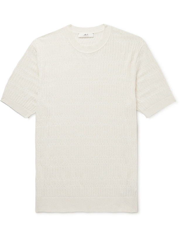 Photo: Mr P. - Slim-Fit Pointelle-Knit Cotton-Blend T-Shirt - Neutrals