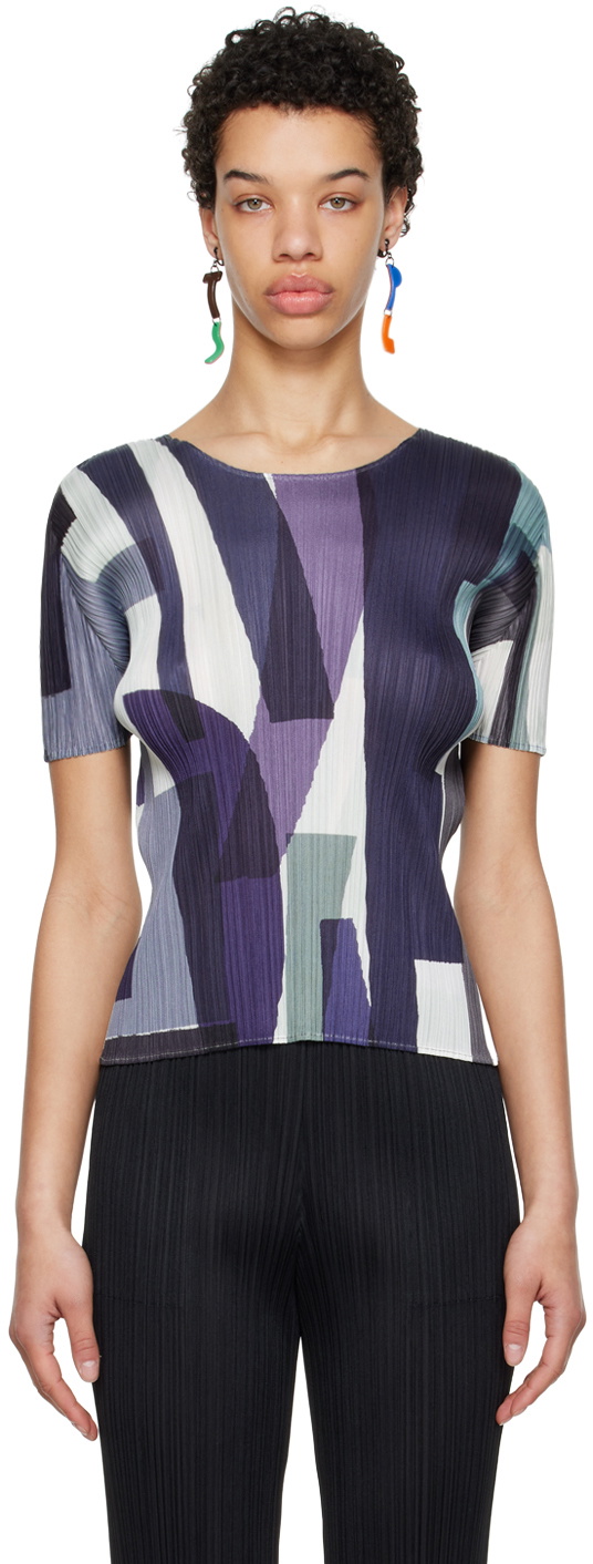 Pleats Please Issey Miyake Navy Path T-Shirt