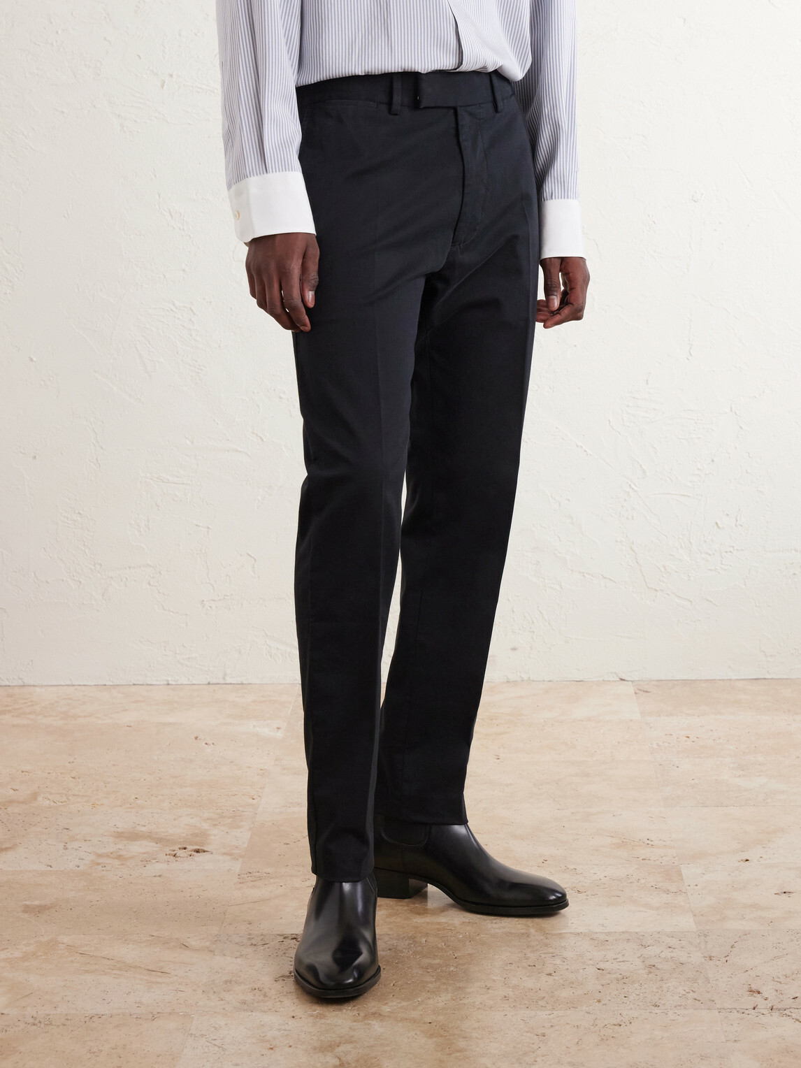 TOM FORD - Tapered Cotton-Blend Twill Trousers - Black