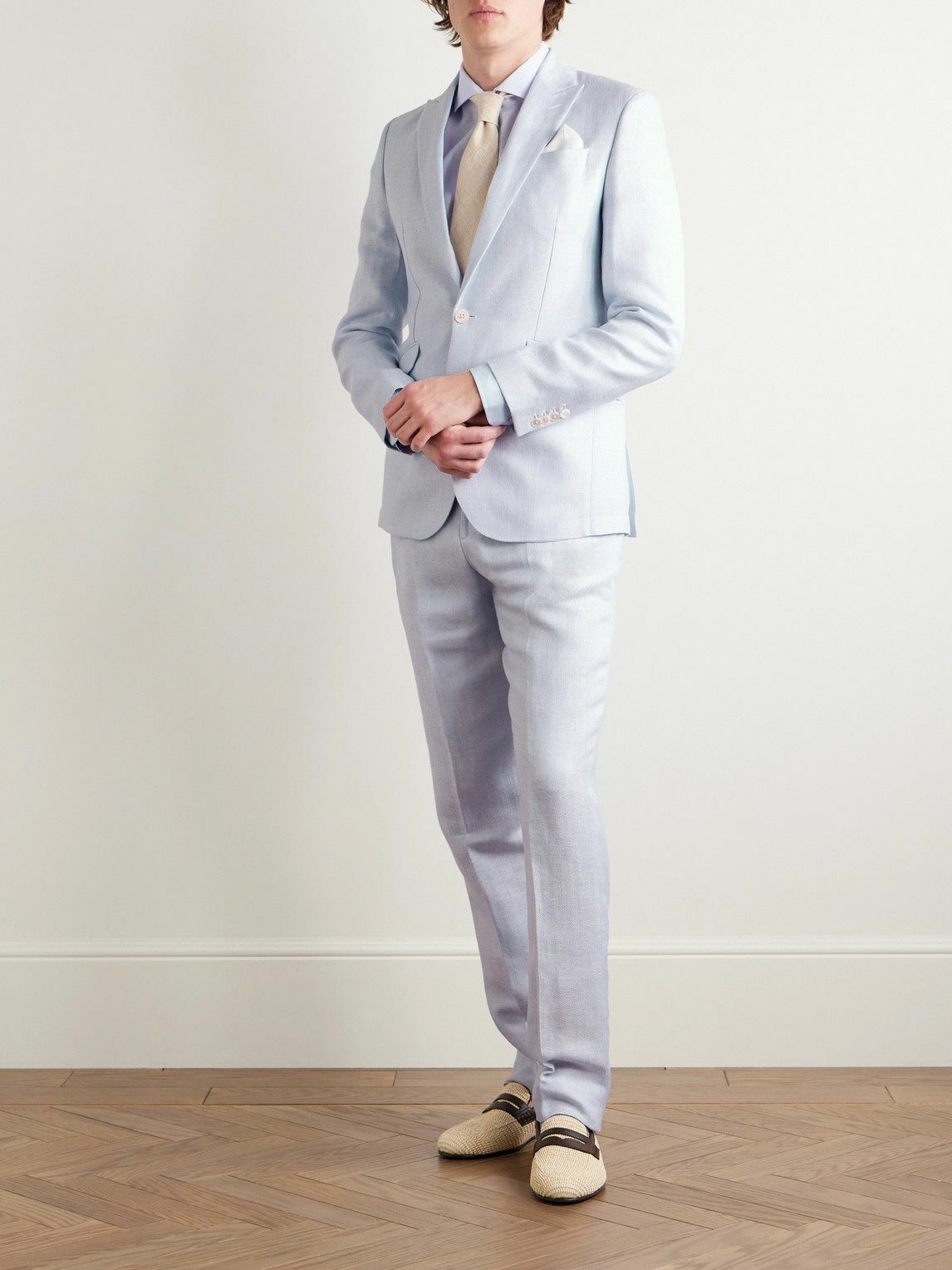 Favourbrook - Slim-Fit Herringbone Linen and Silk-Blend Suit Jacket - Blue