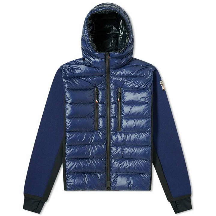Photo: Moncler Grenoble Men's Knitted Arm Hooded Down Jacket in Navy