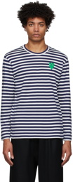 COMME des GARÇONS PLAY Navy & White Striped Heart Patch Long Sleeve T-Shirt
