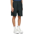 Balenciaga Navy and Green Nylon Tartan Shorts