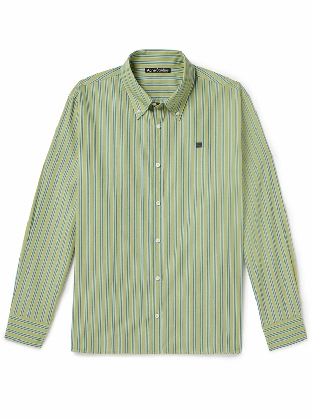 Photo: Acne Studios - Logo-Appliquéd Striped Cotton Shirt - Green